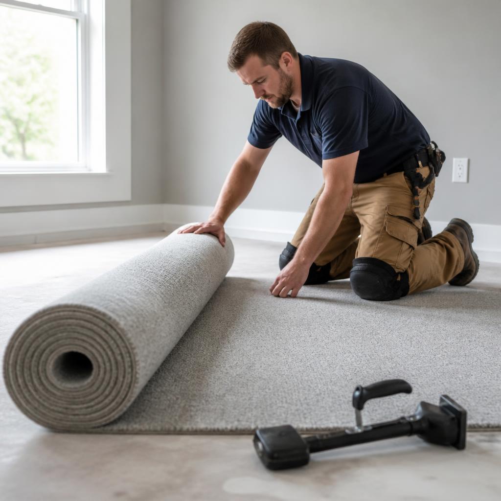Carpet tradesperson at work on site