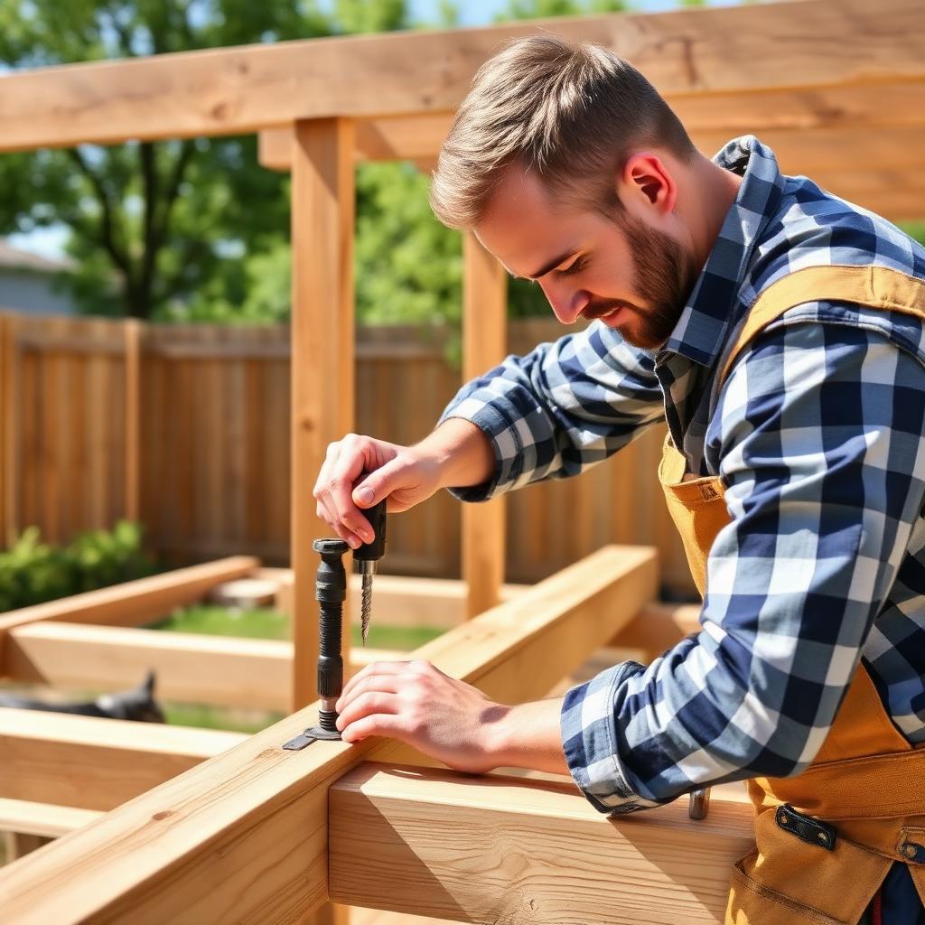 Decking tradesperson at work on site