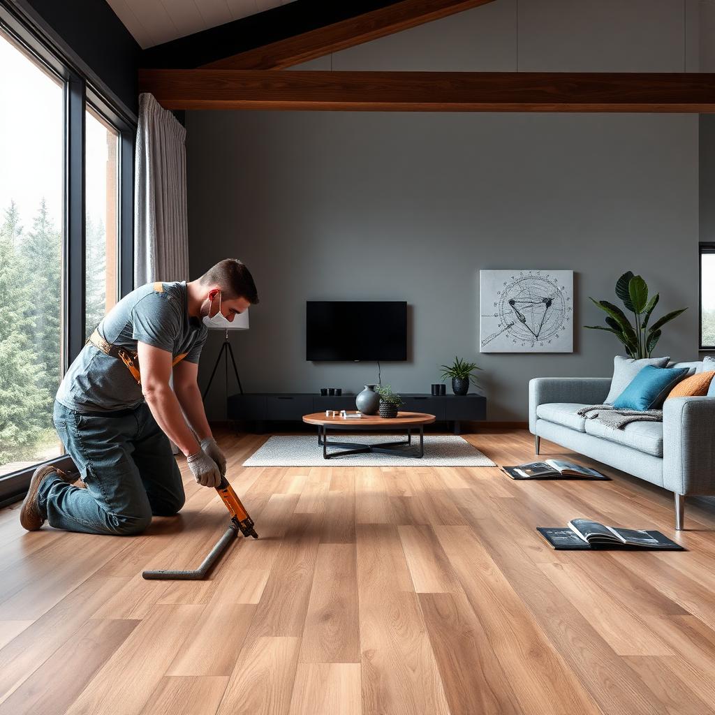 Flooring tradesperson at work on site