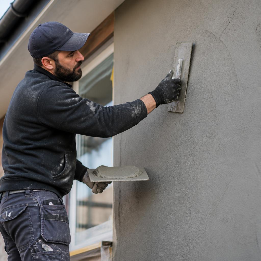 Rendering tradesperson at work on site
