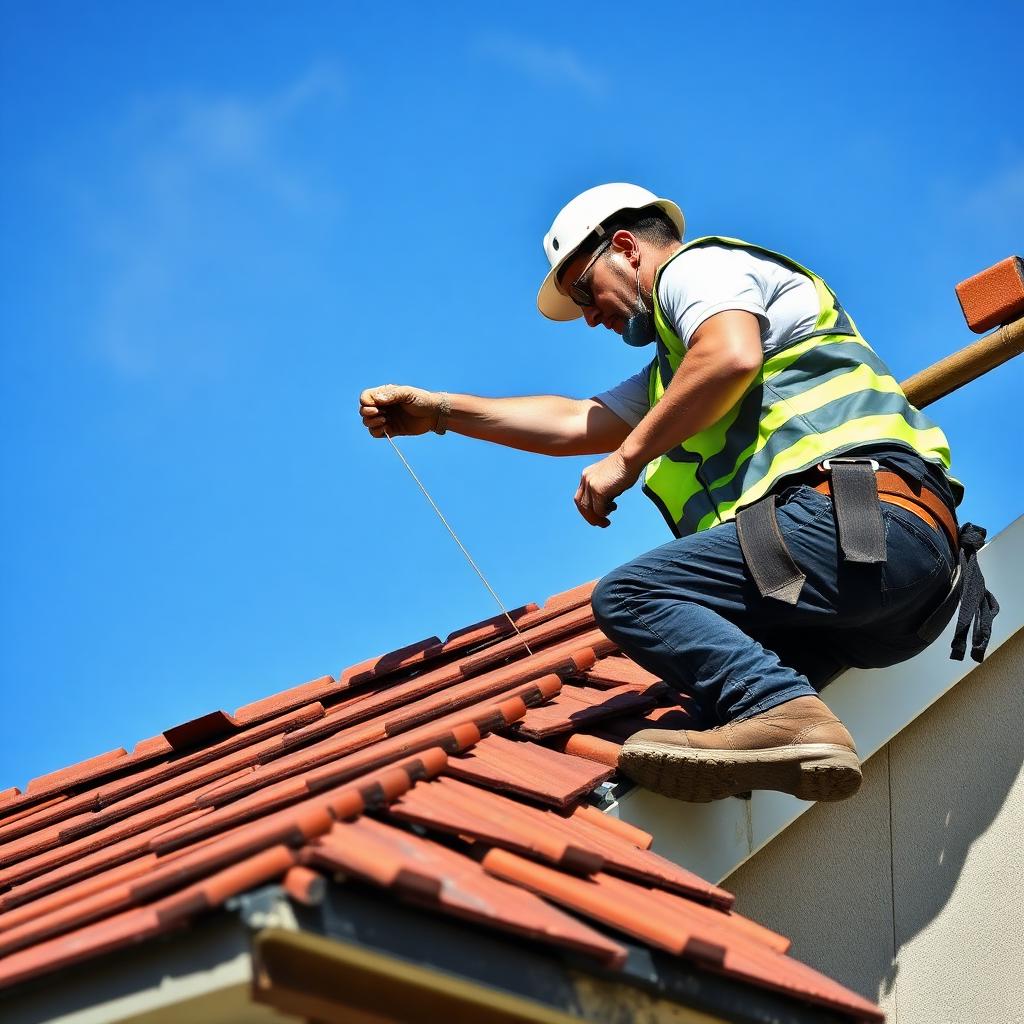 Roofing tradesperson at work on site