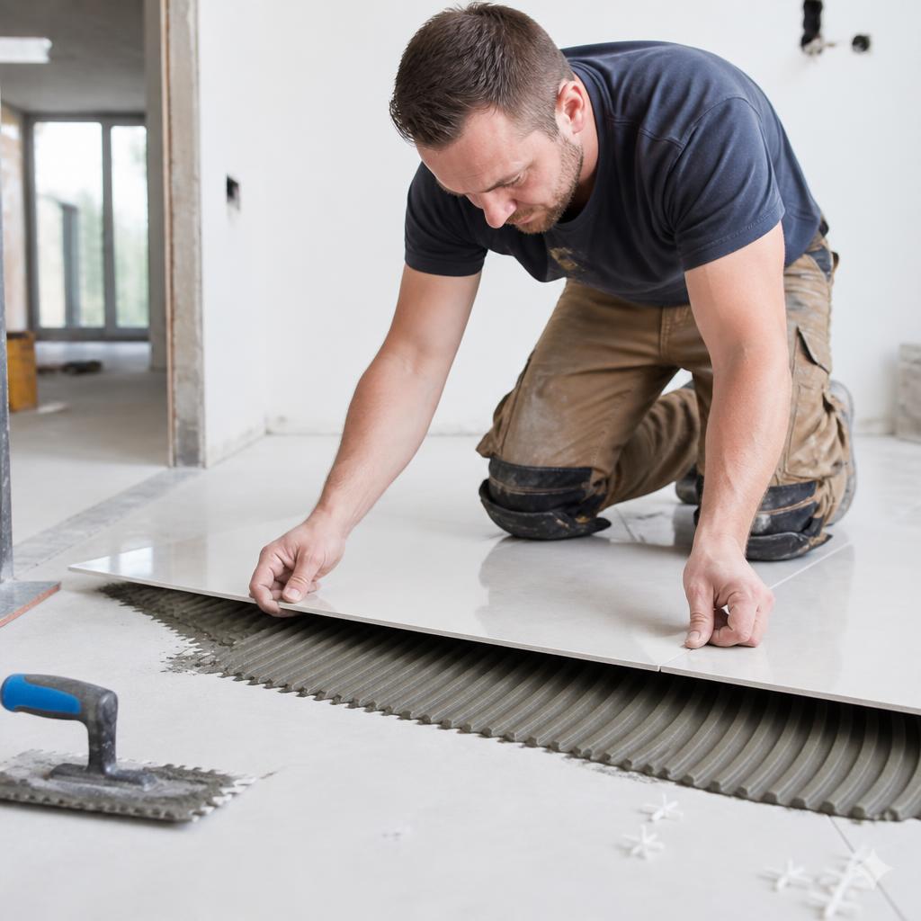 Tiling tradesperson at work on site