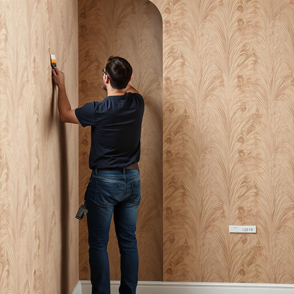 Wall Coverings tradesperson at work on site